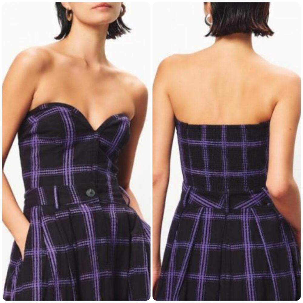 Mara Hoffman Rilynn Bustier Top Penny Plaid Black And Purple